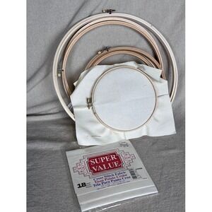 Lot of 7 Embroidery Hoops + Cross Stitch‎ Fabric 18 Count Aida Super Value Pack